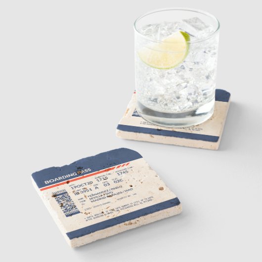 Boarding Pass - Blue & Red Steinuntersetzer (Seitenansicht)
