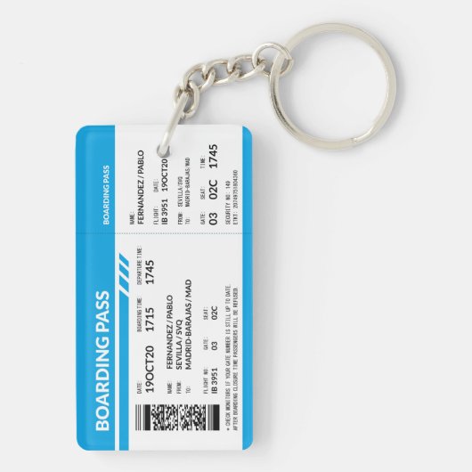 Boarding Pass (blue) Schlüsselanhänger (Rückseite)
