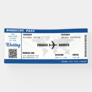 Boarding Pass Blue World Map Hochzeit in Urlaubsor Banner