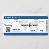 Boarding Pass Blue World Map Hochzeit in Urlaubsor Einladung (Vorderseite)