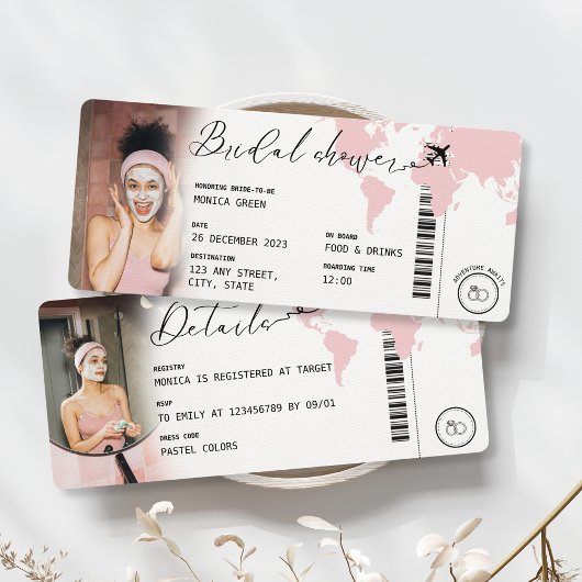 Boarding Pass Brautparty Reisen Rosa Foto Einladung