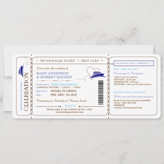 Boarding Pass Cruise Ticket Wedding Invitation Einladung (Vorderseite)