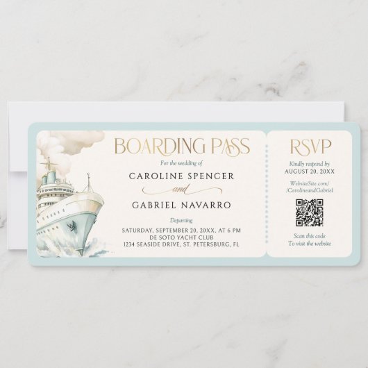 Boarding Pass Cruise Wedding Invitation Einladung (Vorderseite)