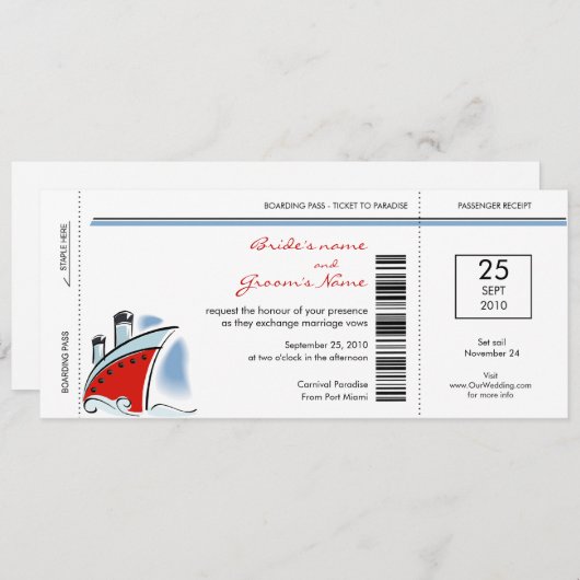 Boarding Pass Cruise Wedding Invitations Einladung (Vorne/Hinten)