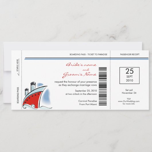 Boarding Pass Cruise Wedding Invitations Einladung (Vorderseite)