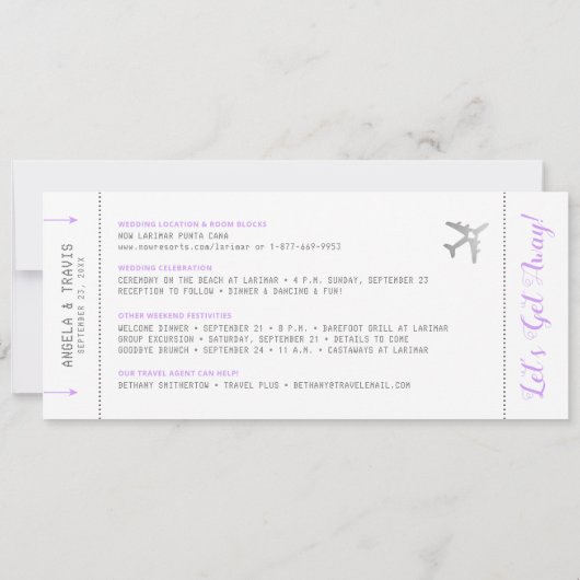 Boarding Pass Destination Lilac Save the Date (Rückseite)