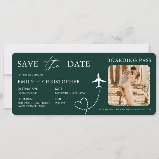 Boarding Pass Destination Save the Date QR Code  (Vorderseite)