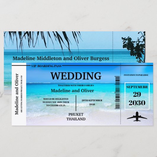 Boarding Pass Destination Tropical Beach Wedding (Vorne/Hinten)