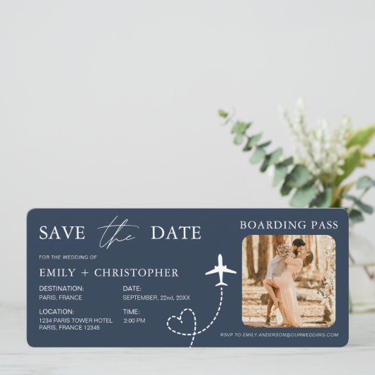 Boarding Pass Destination Wedding QR Code  (Stehend Vorderseite)