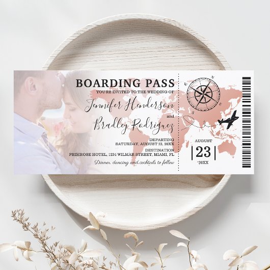 Boarding Pass Destination World Map Wedding Einladung