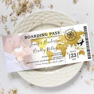 Boarding Pass Destination World Map Wedding Einladung