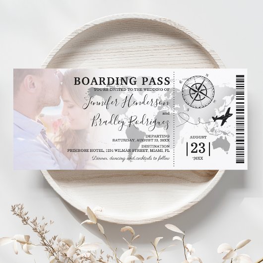 Boarding Pass Destination World Map Wedding Einladung