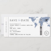 Boarding Pass Dusty Blue 3 Fotos Hochzeit Save The Date (Vorderseite)