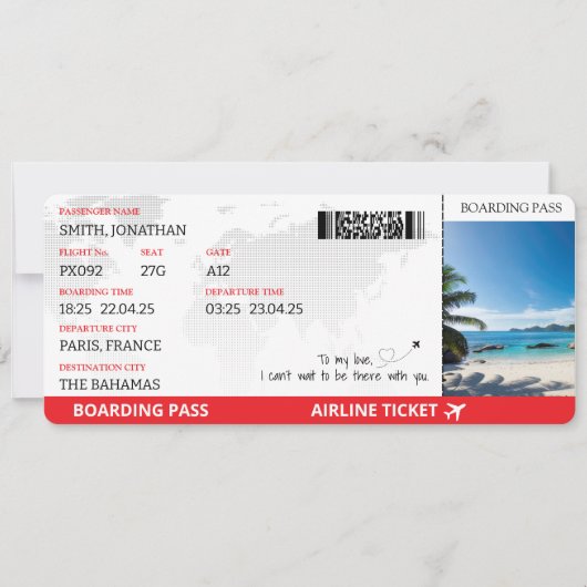 Boarding Pass Fake Airline Ticket Flight Geschenk Einladung (Vorderseite)