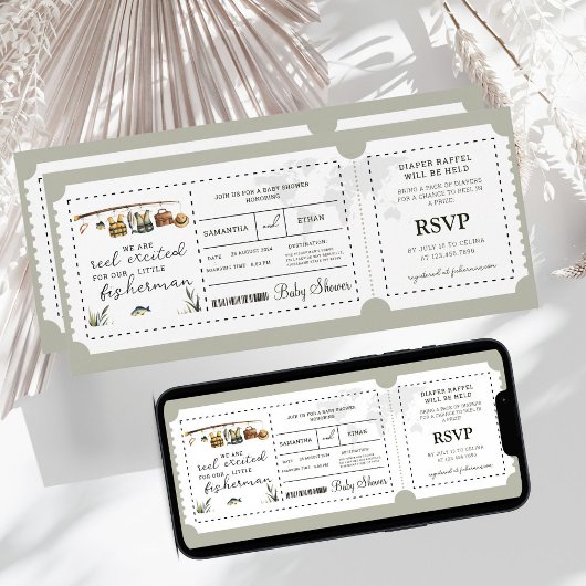 Boarding Pass Fisherman Boy Travel Baby Dusche Einladung