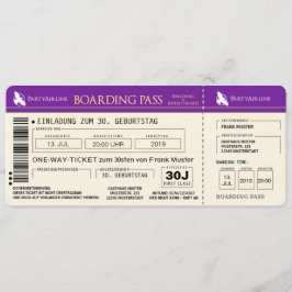 BOARDING PASS Flugticket Einladungskarte (lila) Einladung