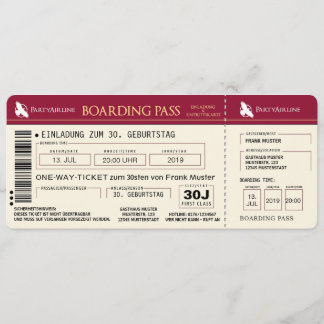 BOARDING PASS Flugticket Einladungskarte (rot) Einladung