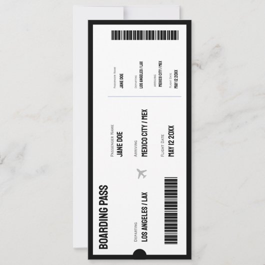 Boarding Pass Flugzeug Einladung (Vorderseite)