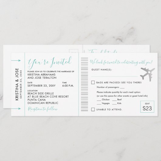 Boarding Pass Flugzeug Ticket All-In-One Einladung (Vorne/Hinten)