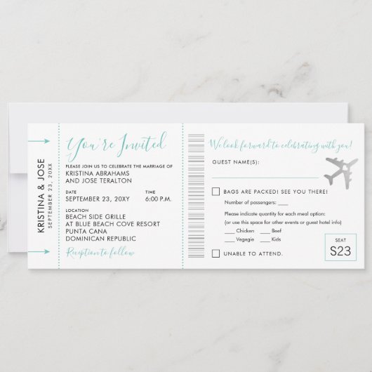 Boarding Pass Flugzeug Ticket All-In-One Einladung (Vorderseite)
