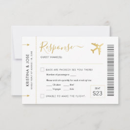 Boarding Pass Flugzeug Ticket Gold Zielort RSVP Karte