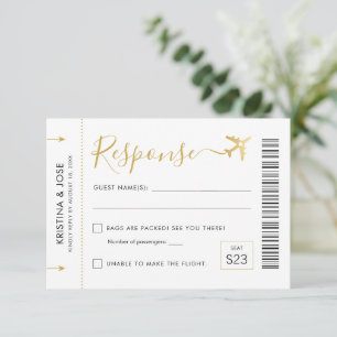 Boarding Pass Flugzeug Ticket Hochzeit in Urlaubso RSVP Karte