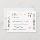 Boarding Pass Flugzeug Ticket Kupfer Reisethema RSVP Karte (Vorderseite)