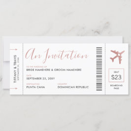 Boarding Pass Flugzeug Ticket Pink Hochzeit Einlad Einladung