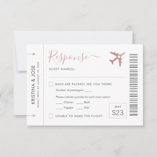 Boarding Pass Flugzeug Ticket Rosa Thema Reise RSVP Karte (Vorderseite)