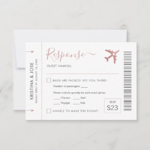 Boarding Pass Flugzeug Ticket Rosa Thema Reise RSVP Karte