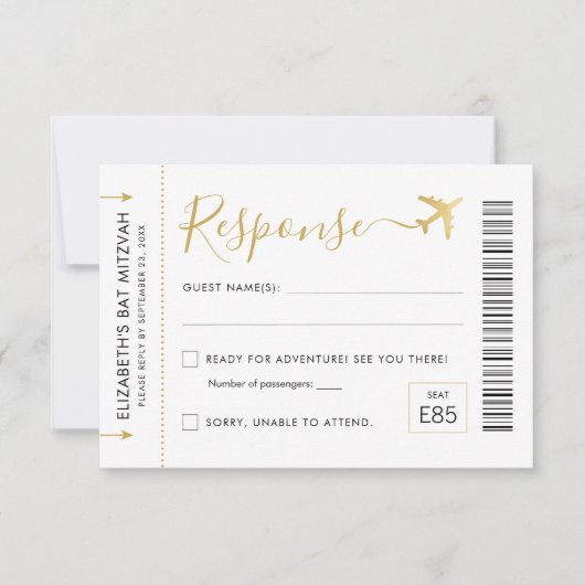 Boarding Pass Flugzeug Ticket Tracket Thema Party RSVP Karte (Vorderseite)