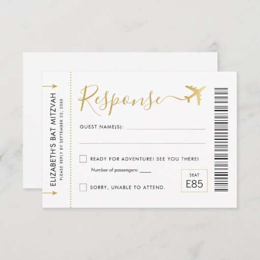 Boarding Pass Flugzeug Ticket Tracket Thema Party RSVP Karte (Vorne/Hinten)