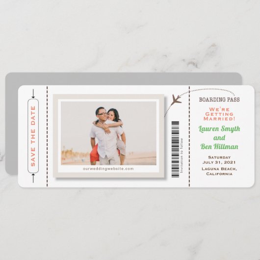 Boarding Pass Foto Save the Date Rundungen Ecken (Vorne/Hinten)