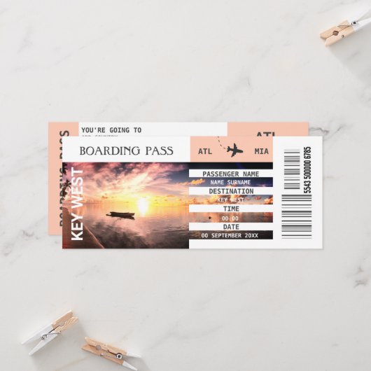 Boarding-Pass für Beach-Theme Einladung (Vorderseite/Rückseite Beispiel)