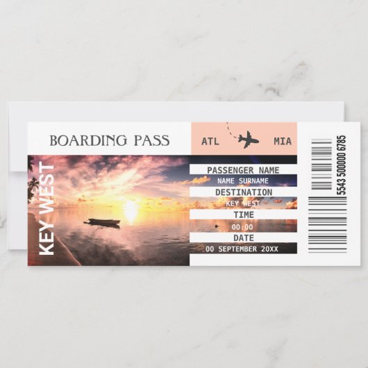 Boarding-Pass für Beach-Theme Einladung (Vorderseite)