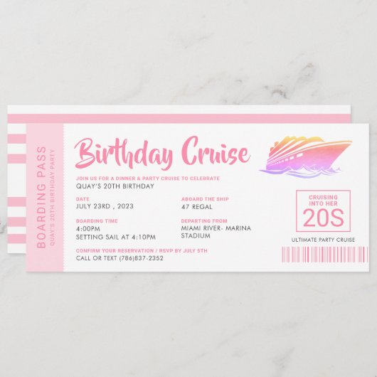 Boarding-Pass für den Birthday Crucket Einladung (Vorne/Hinten)