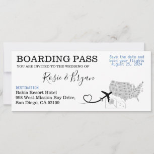 Boarding Pass für eine Hochzeit in San Diego, USA Einladung