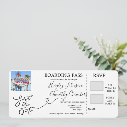 Boarding Pass für Hochzeiten in Las Vegas, Nevada Einladung (Stehend Vorderseite)
