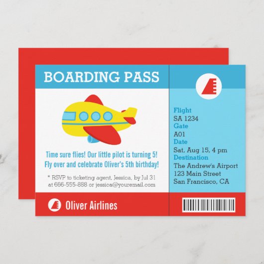 Boarding Pass Geburtstagspartei Einladung (Vorne/Hinten)