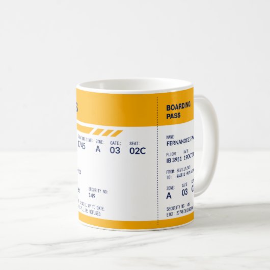 Boarding Pass - Gelb Kaffeetasse (VorderseiteRechts)