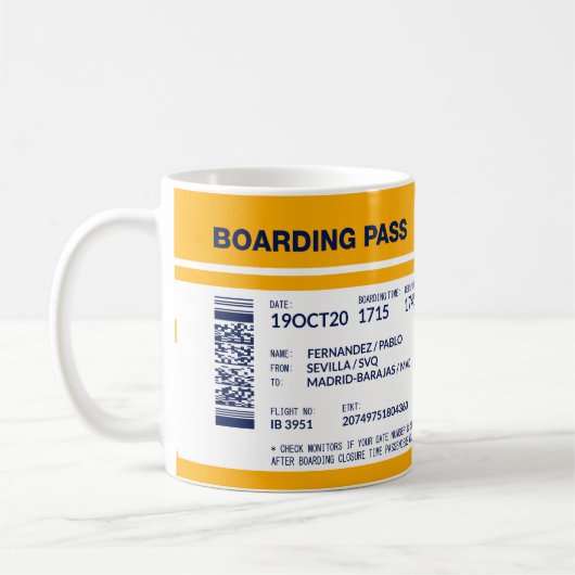 Boarding Pass - Gelb Kaffeetasse (Links)