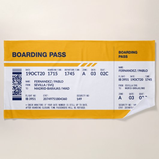 Boarding Pass - Gelb Strandtuch (Vorderseite)