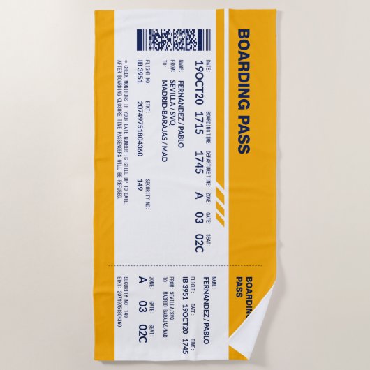 Boarding Pass - Gelb Strandtuch (Vorderseite)