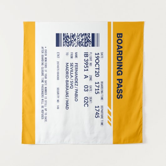 Boarding Pass - Gelb Wandteppich (Vorderseite (Horizontal))
