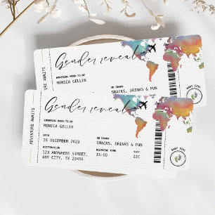 Boarding Pass Gender Reveal Watercolor Travel Einladung