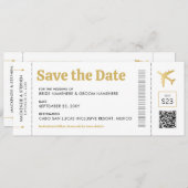 Boarding Pass Gold Hochzeit in Urlaubsort Save The Date (Vorne/Hinten)