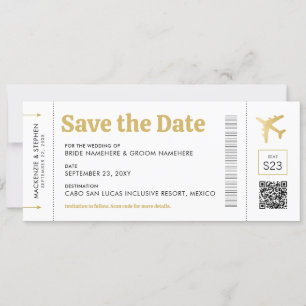 Boarding Pass Gold Hochzeit in Urlaubsort Save The Date