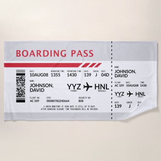 Boarding Pass - Grau Strandtuch (Vorderseite)
