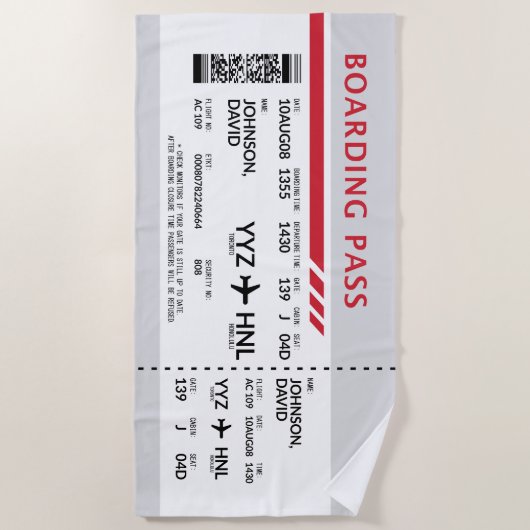 Boarding Pass - Grau Strandtuch (Vorderseite)
