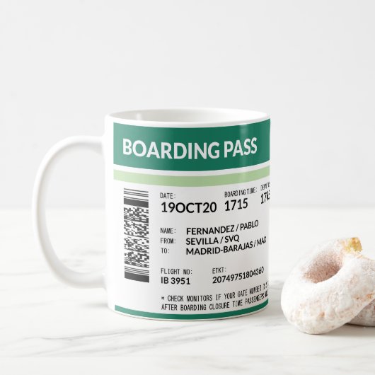 Boarding Pass - Green Kaffeetasse (Mit Donut)